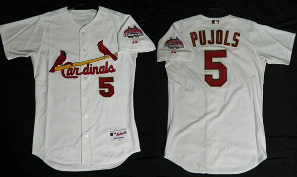 Men's St. Louis Cardinals #5 Albert Pujols White 2006 World Series Champions Gold Stitched Baseball Jersey